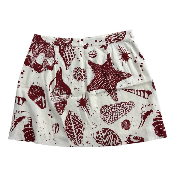 REBECCA TAYLOR Sea Shore Mini Skirt Off White Red Linen Blend Lined NWOT Size 14 - Picture 2 of 9